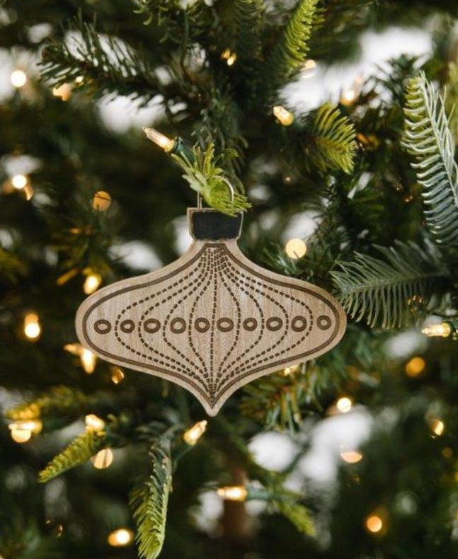5" Wood Ornament - Lamp Dot | Natural, White and Black