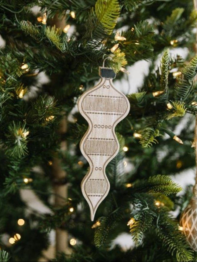 10" Reversible Wood Teardrop Ornament - Natural/White/Black