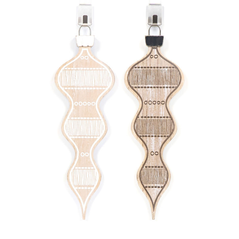 3.15" X 10.25" X .5" Wood Ornament (Teardrop) Natural/White/Black