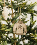 4" Wood Ornament - Sweater | Natural, White and Black
