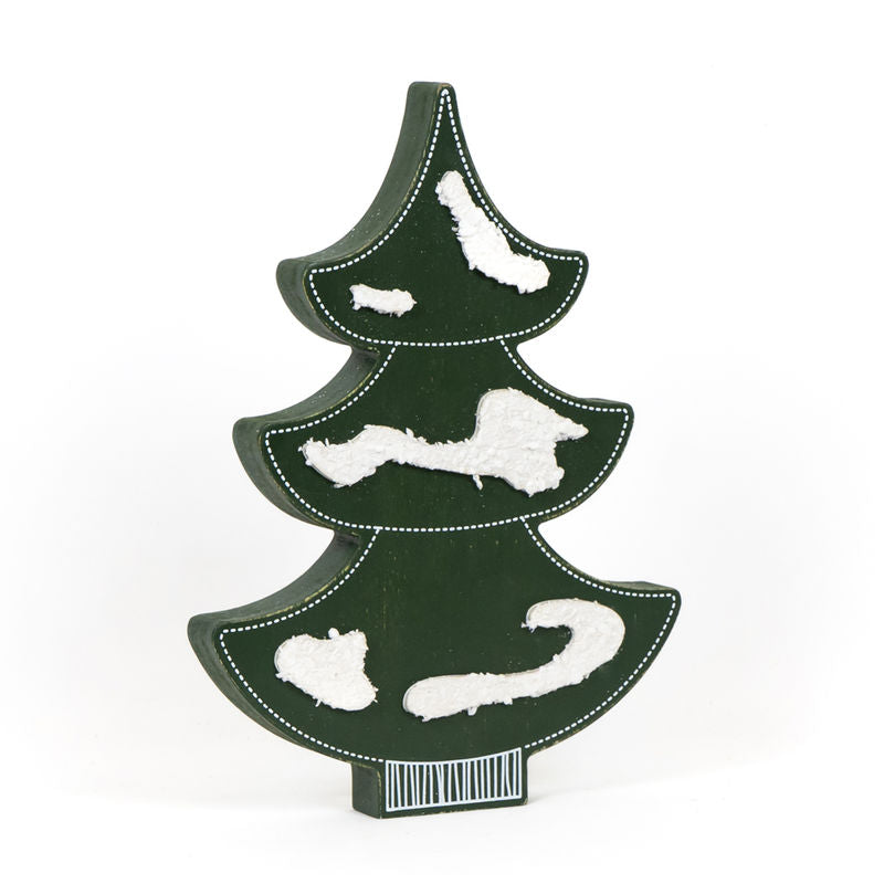 8" X 11" X 1" Chunky Wood Tree Green/White
