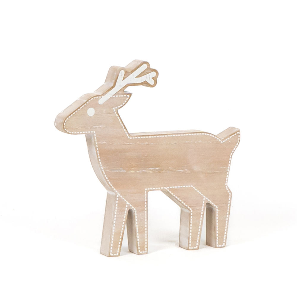 8" Reversible Chunky Wood Shape - Deer | Natural and White