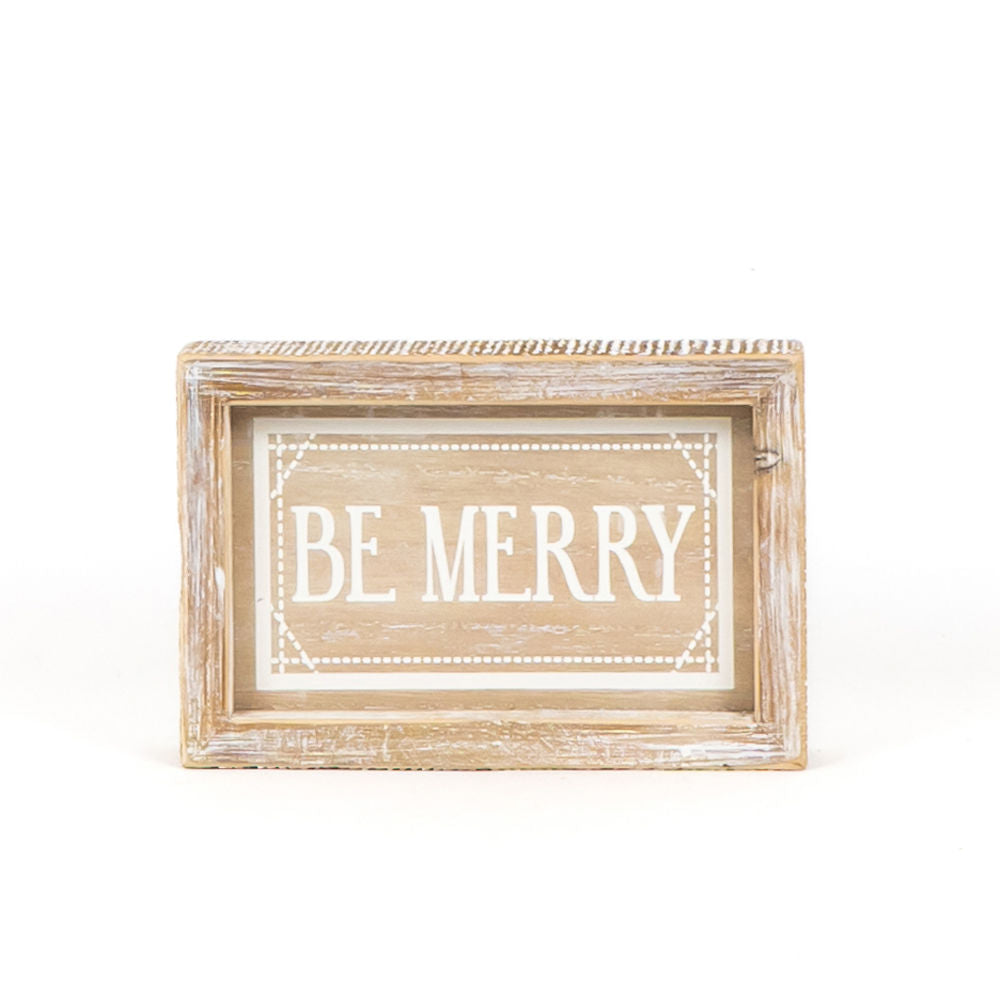 7" x 5" Reversible Wood Framed Sign - Be Merry and Be Kind | Snowflake