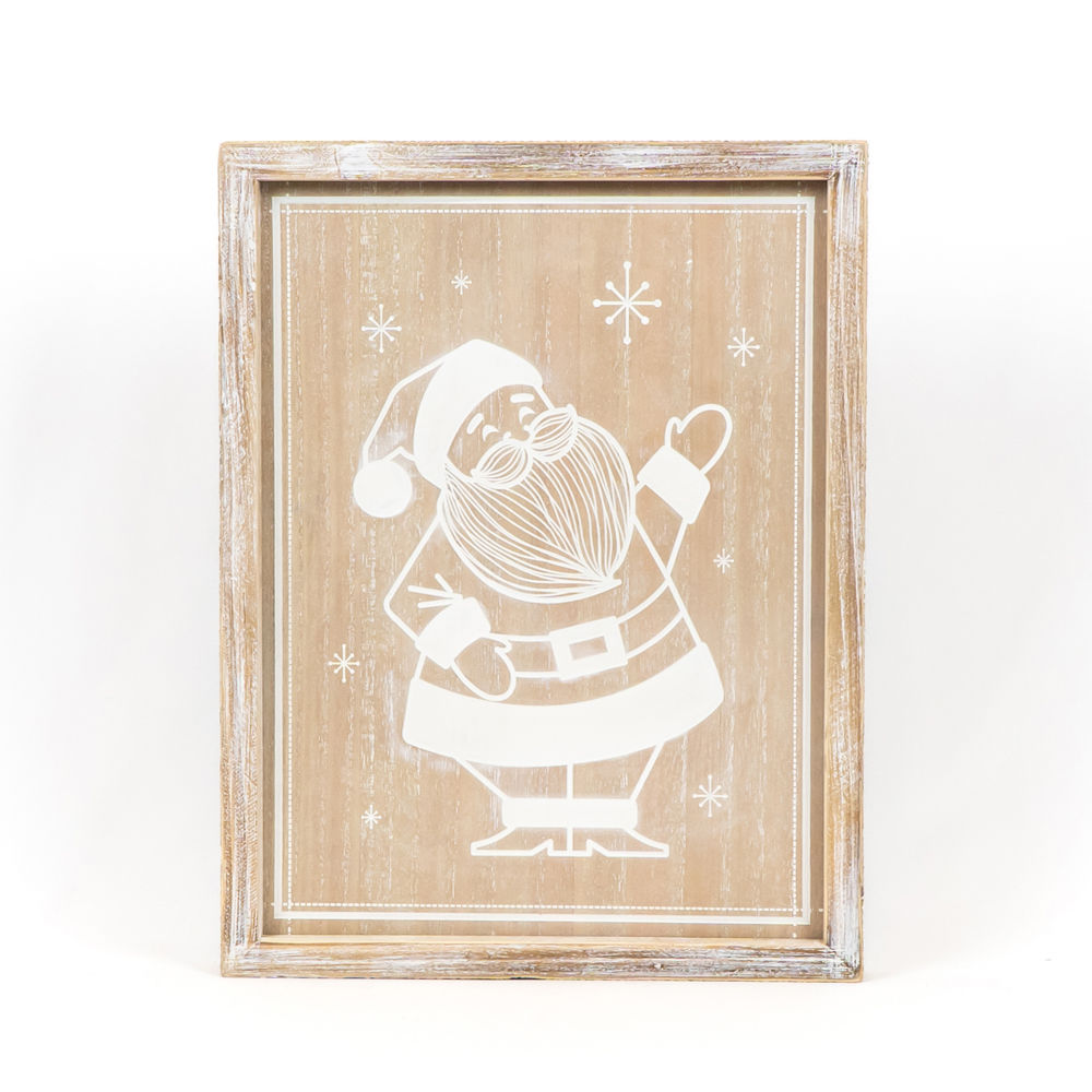 13" x 17" Reversible Wood Frame Sign - Santa/Tree | Natural & White | Mid Century Collection