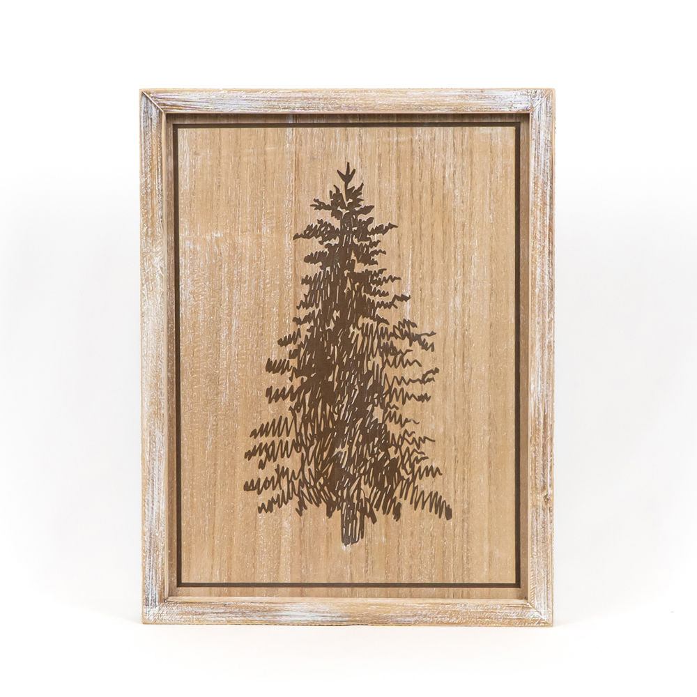 13" x 17" Reversible Wood Frame Sign - Santa/Tree | Natural & White | Mid Century Collection
