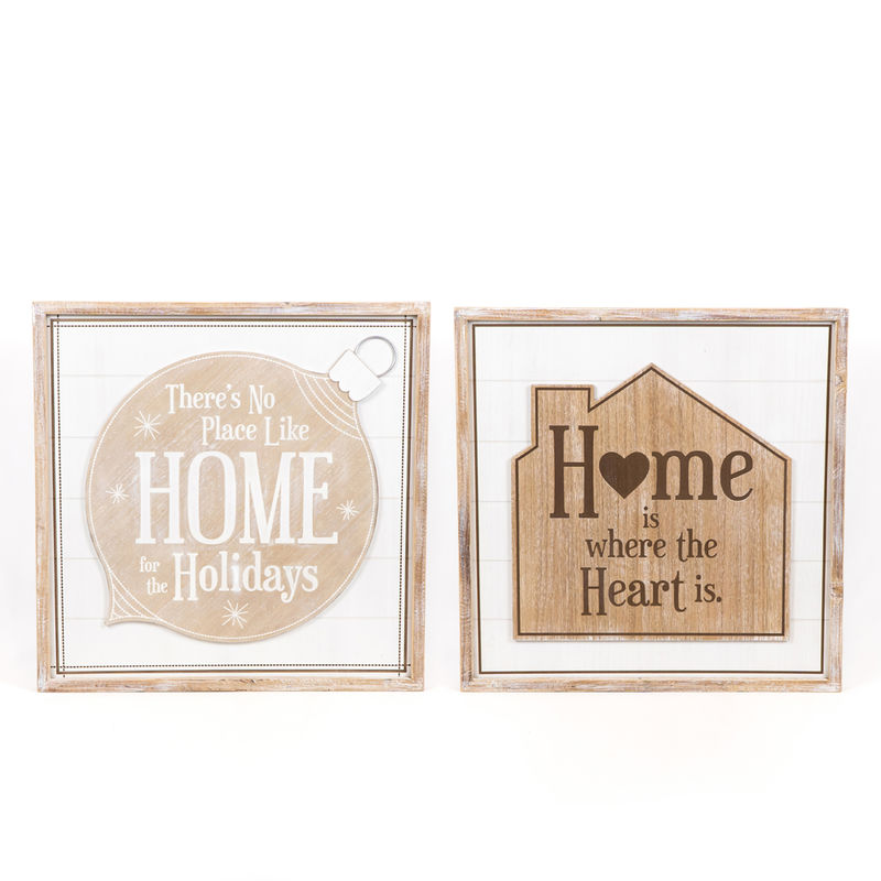 24.5" X 24.5" X 1.5" Reversible Wood Framed Sign (Home/heart) Natural/White/Black