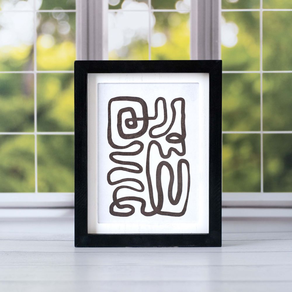10" x 12" Reversible Wood Framed Sign - Butterfly/Abstract | Black, White and Brown