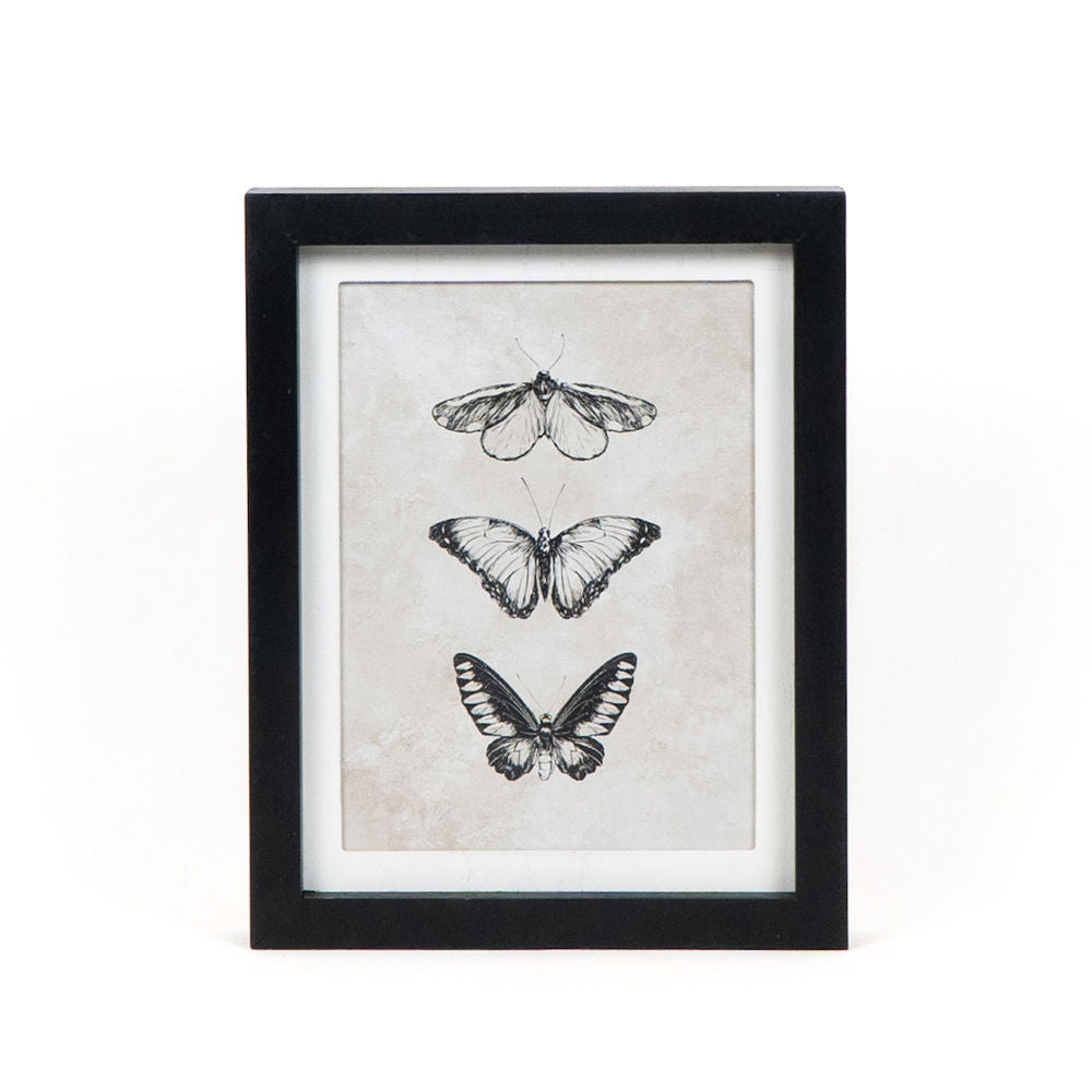 10" x 12" Reversible Wood Framed Sign - Butterfly/Abstract | Black, White and Brown