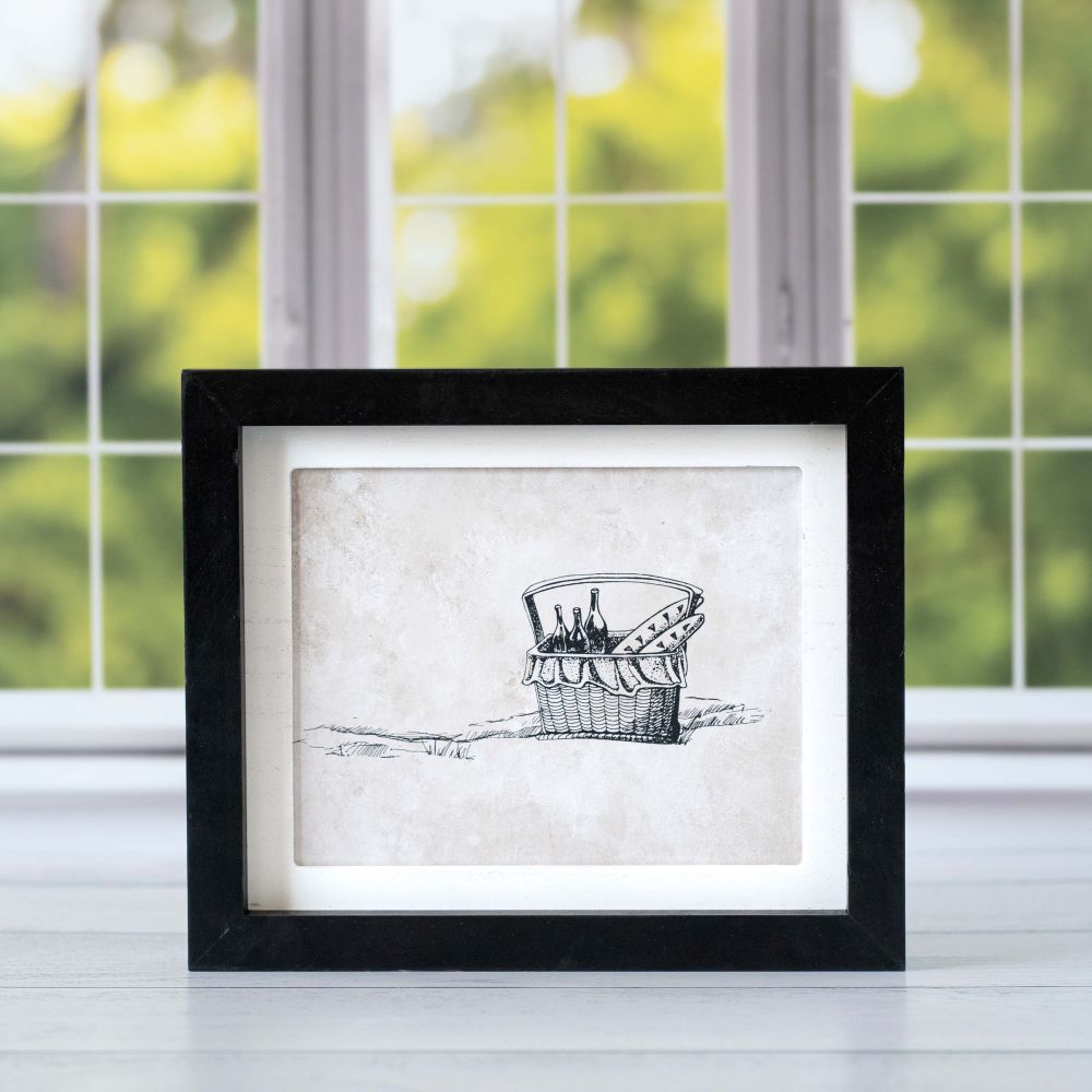 10" x 8" Reversible Wood Frame Sign - Tea Pot/Basket | Black, White and Brown