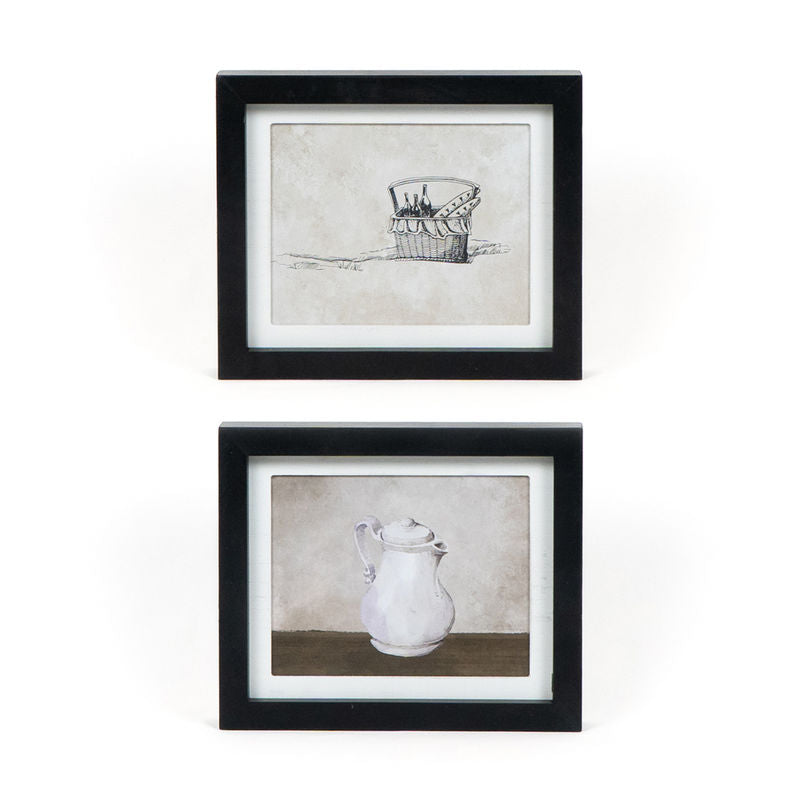 10" X 8.25" X 1.5" Riverside Wood Framed Sign (Tea Pot/Basket)  Brown/Black/White