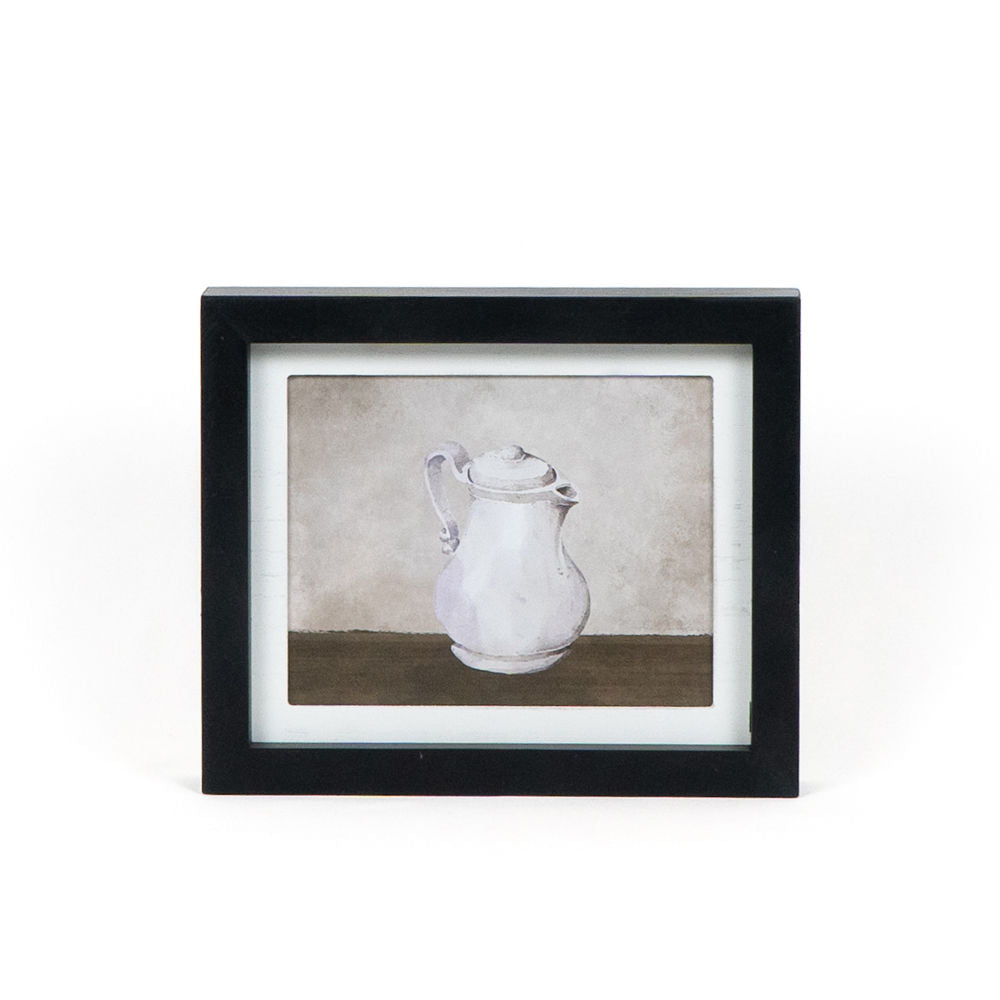 10" x 8" Reversible Wood Frame Sign - Tea Pot/Basket | Black, White and Brown