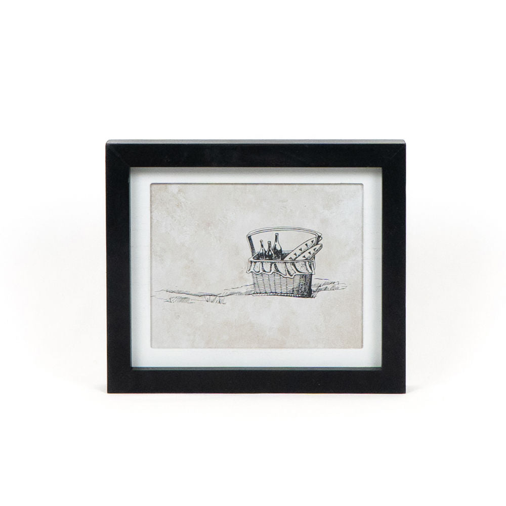 10" x 8" Reversible Wood Frame Sign - Tea Pot/Basket | Black, White and Brown