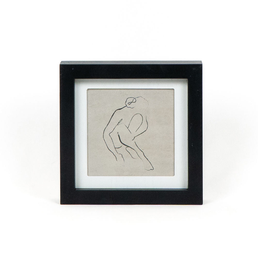 7" Reversible Wood Framed Sign - Woman and Bird | Black, White and Brown