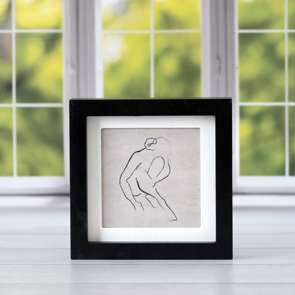 7" Reversible Wood Framed Sign - Woman and Bird | Black, White and Brown