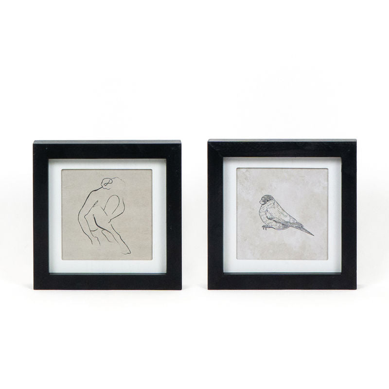 7" X 7" X 1.5" Reversible Wood Framed Sign (Woman/Bird) Brown/Black/White