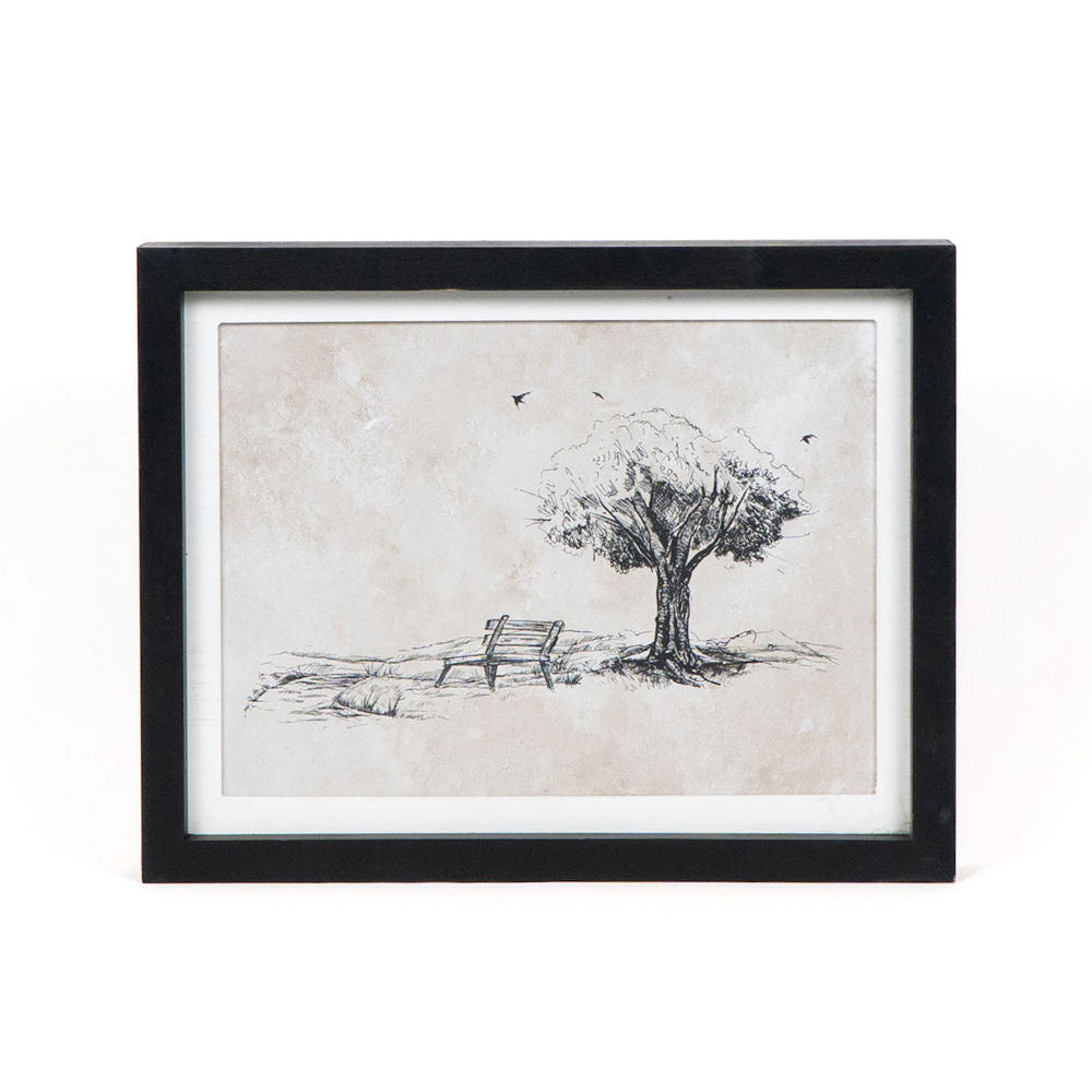 15" x 12" Reversible Wood Frame Sign - Building and Tree | Multicolor