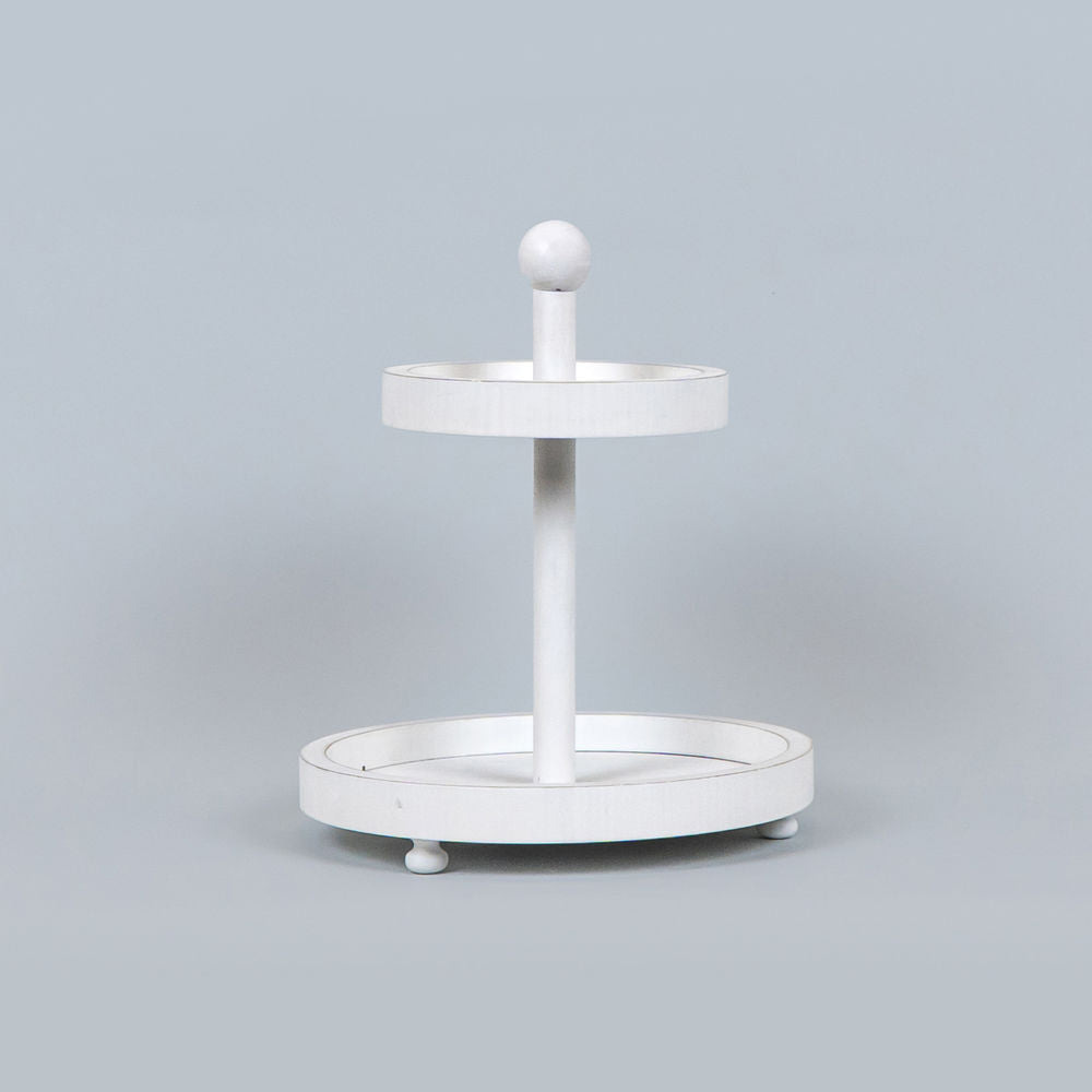 10" x 12" Small Two-Tiered Wood Tray | White