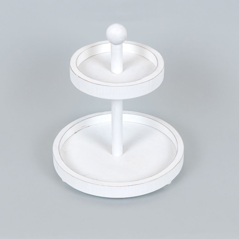 9.5" X 12" X 9.5" Two Tiered Wood Tray, White