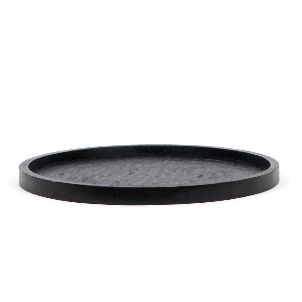 15.5" X 15" X 1" Wood Round Tray, Black