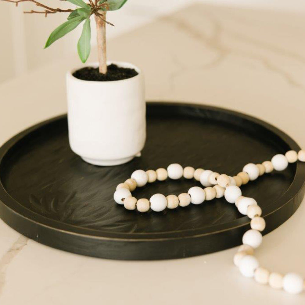 16" Wood Round Tray - Black