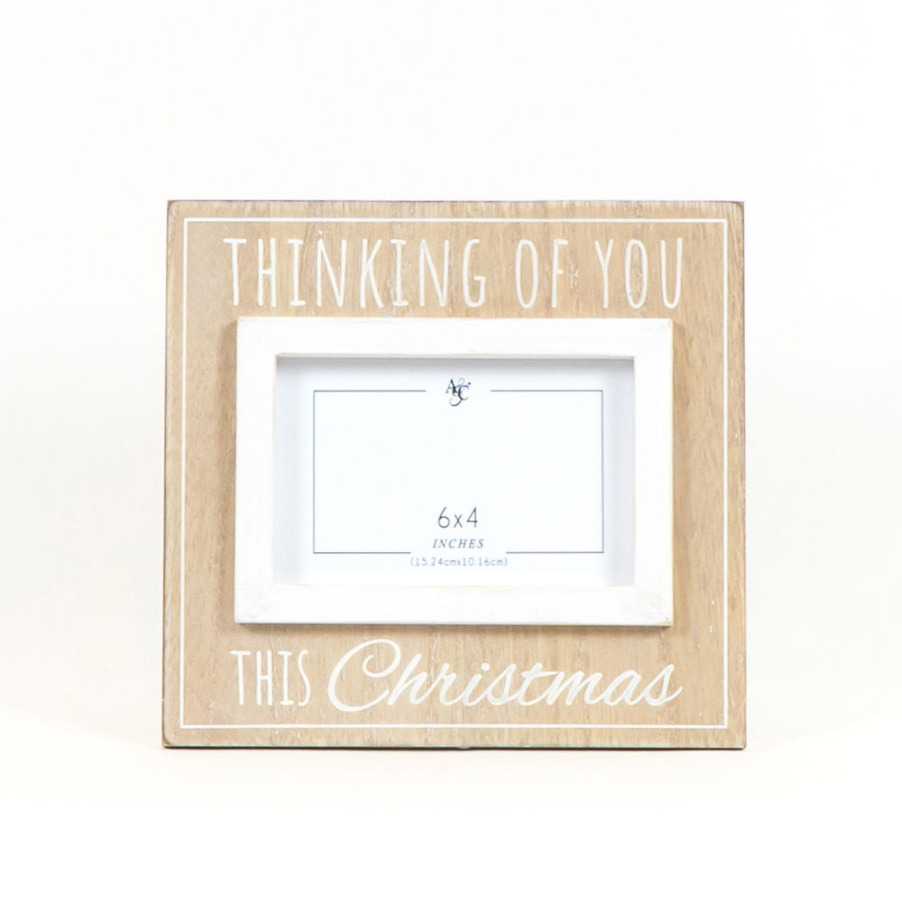 9" X 8.5" X .75" Wood Photo Frame (Thinking You) Natural/White