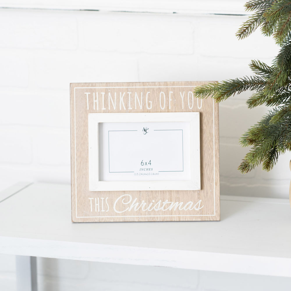 9" x 9" Wood Photo Frame - Thinking Of You This Christmas | Holds 4x6 Photo