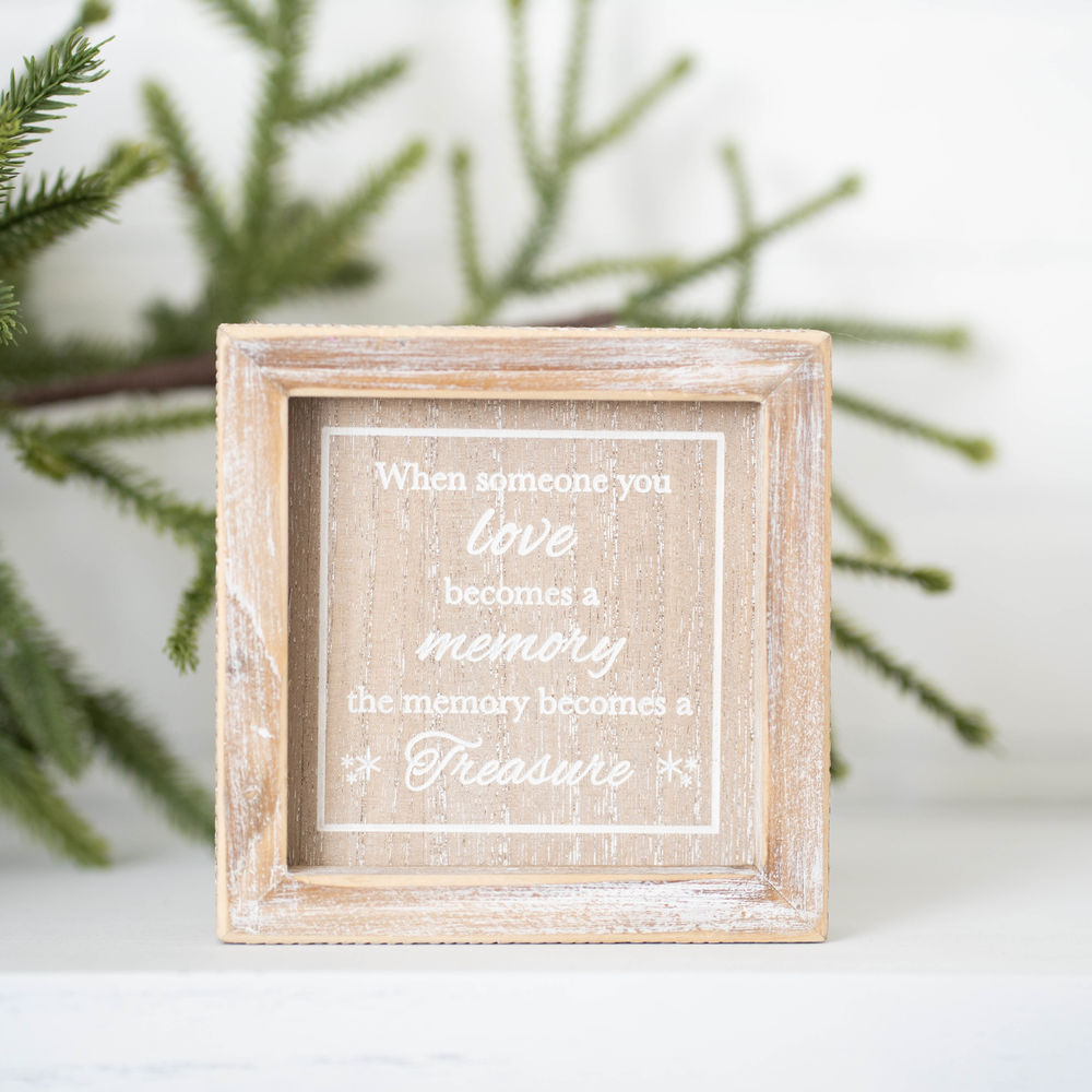 5" Wood Framed Sign - Memory and Treasure | Natural and White