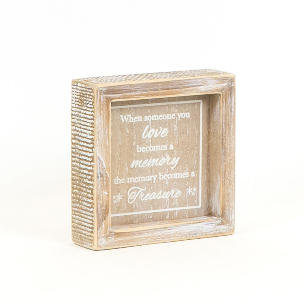 5" Wood Framed Sign - Memory and Treasure | Natural and White