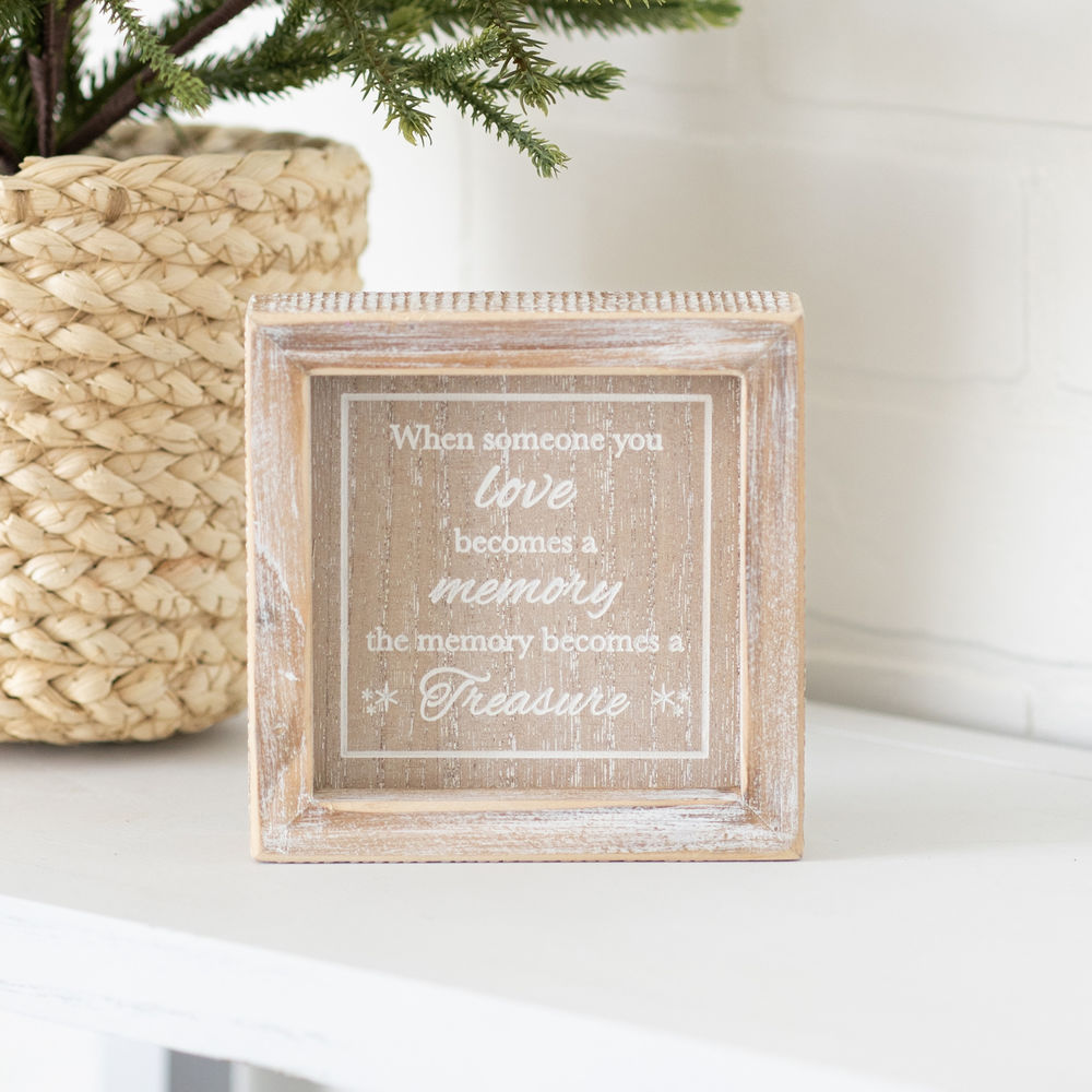 5" Wood Framed Sign - Memory and Treasure | Natural and White