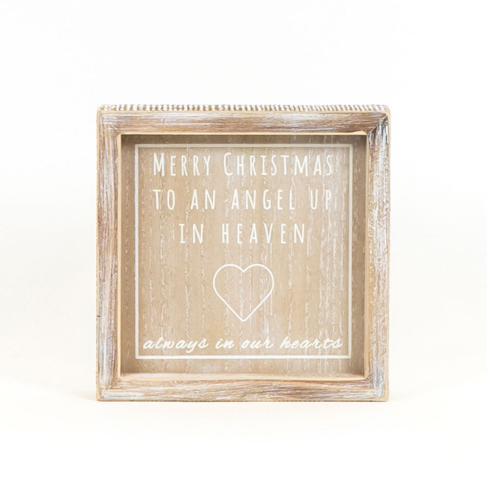 7" X 7" X 1.5" Wood Framed Sign (Angel) Natural/White