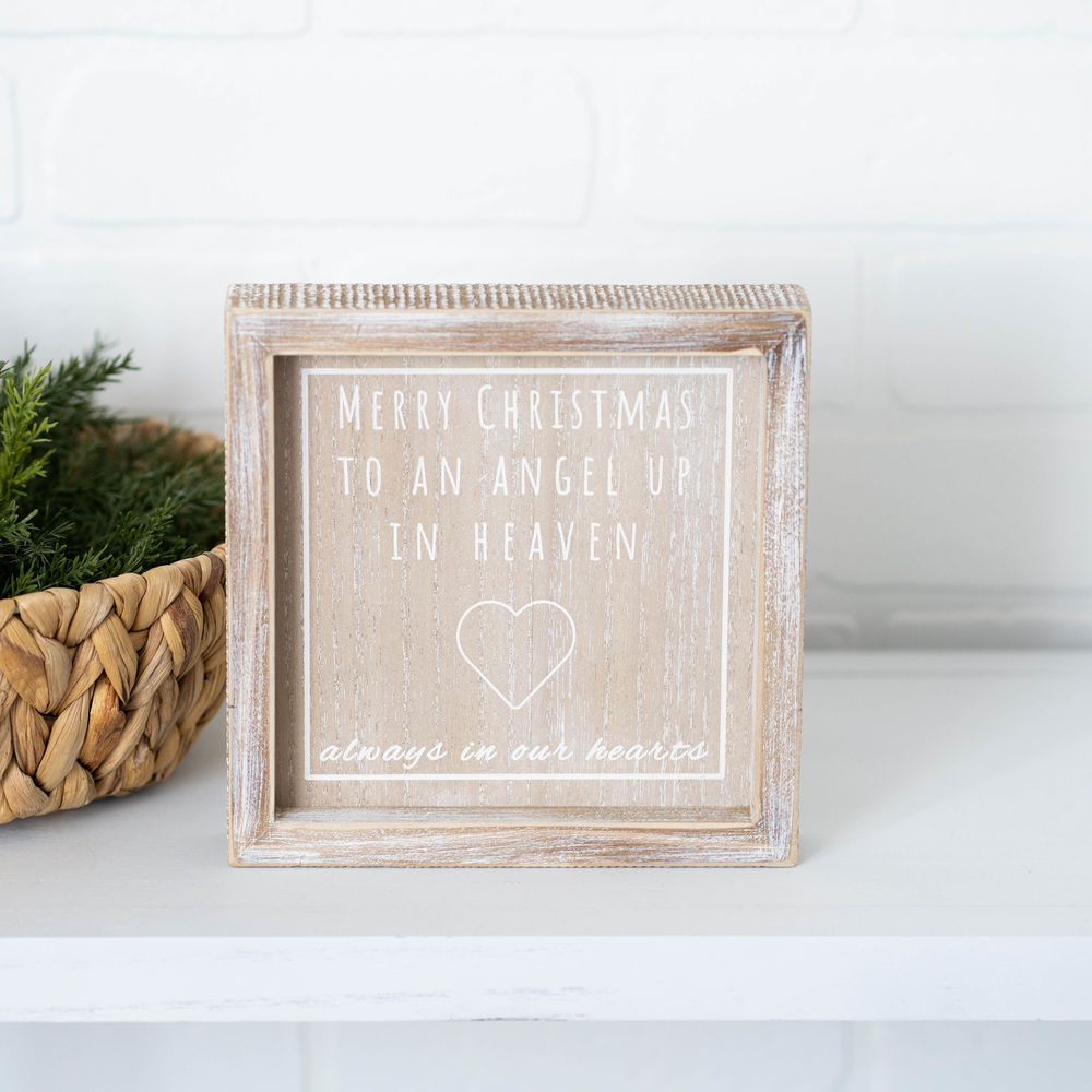 7" Wood Frame Sign - Merry Christmas To An Angel | Natural and White | Remember When Collection