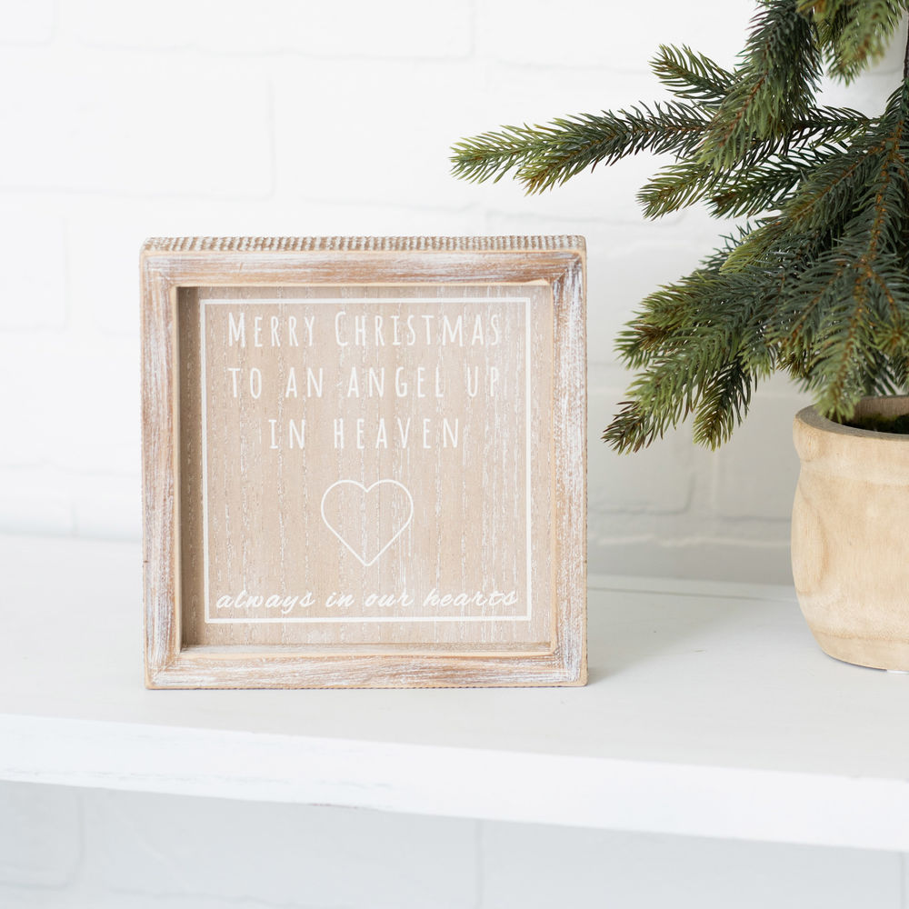 7" Wood Frame Sign - Merry Christmas To An Angel | Natural and White | Remember When Collection