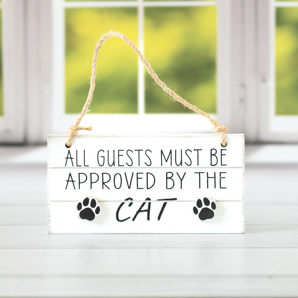 6" X 3" X .75" Reversible Hanging Wood Tile (All Guest Must Be Approved By The Dog) Black/White