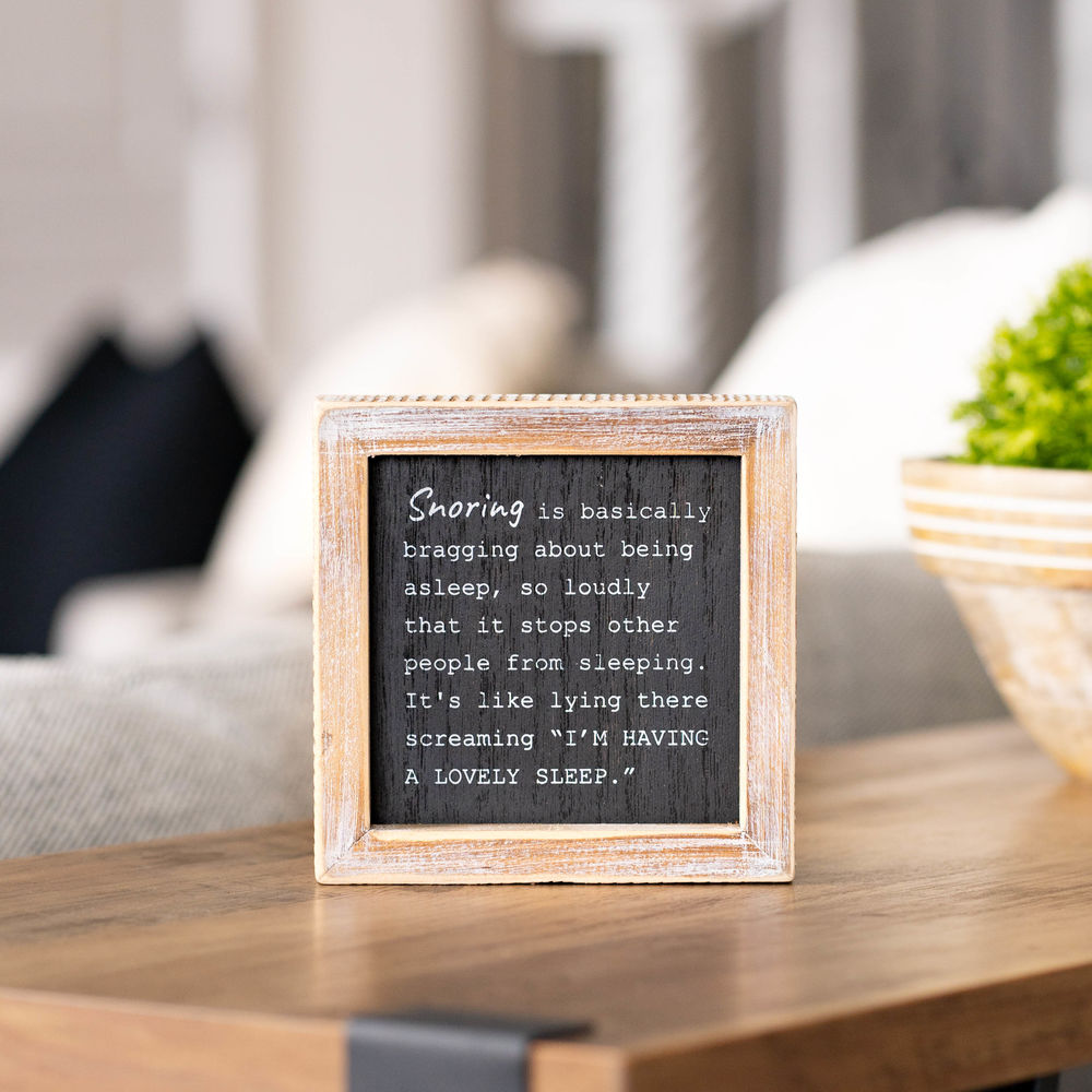 5" Reversible Wood Framed Sign - Bed and Snoring | White and Black