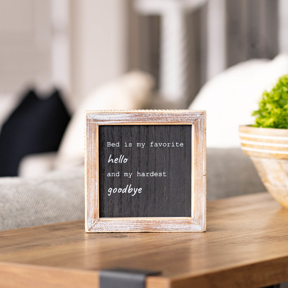 5" Reversible Wood Framed Sign - Bed and Snoring | White and Black
