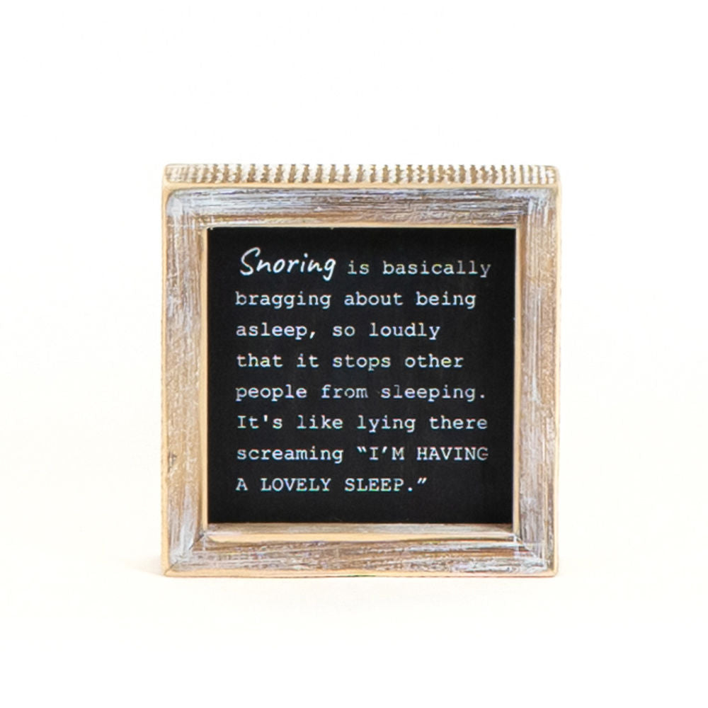 5" Reversible Wood Framed Sign - Bed and Snoring | White and Black