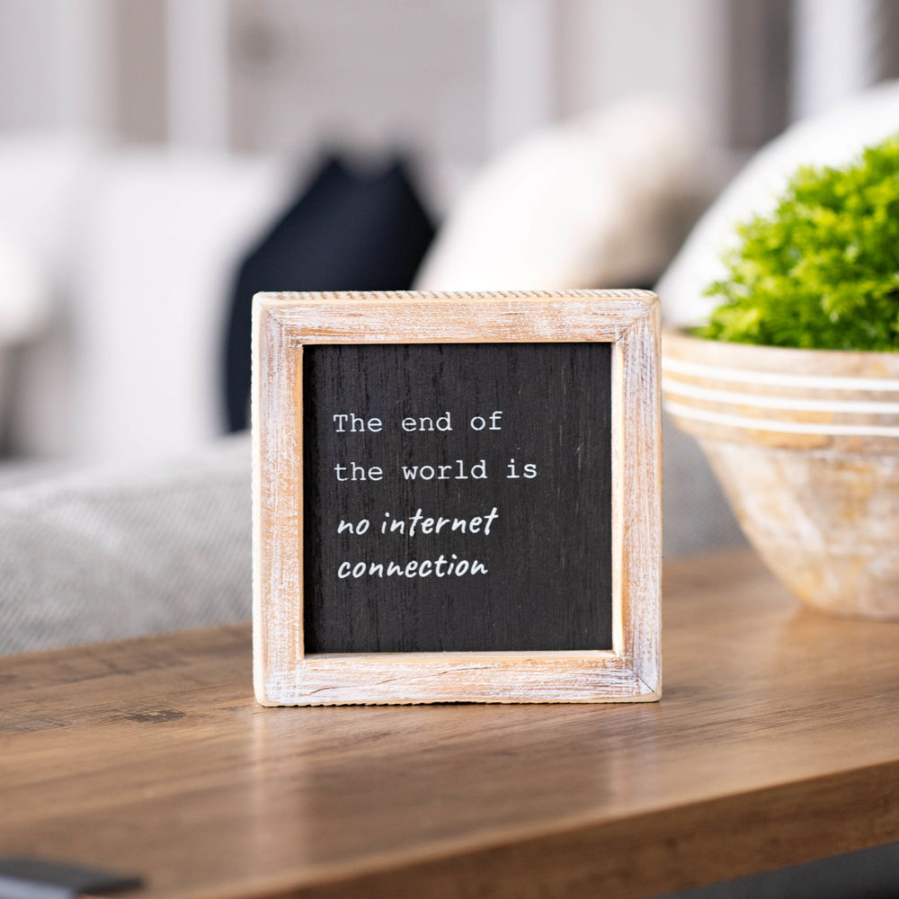 5" Reversible Wood Frame Sign - Autocorrect/Internet | Black and White