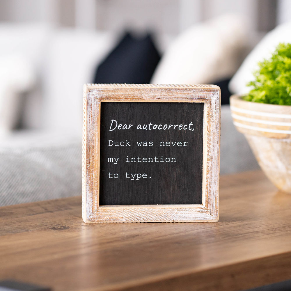 5" Reversible Wood Frame Sign - Autocorrect/Internet | Black and White