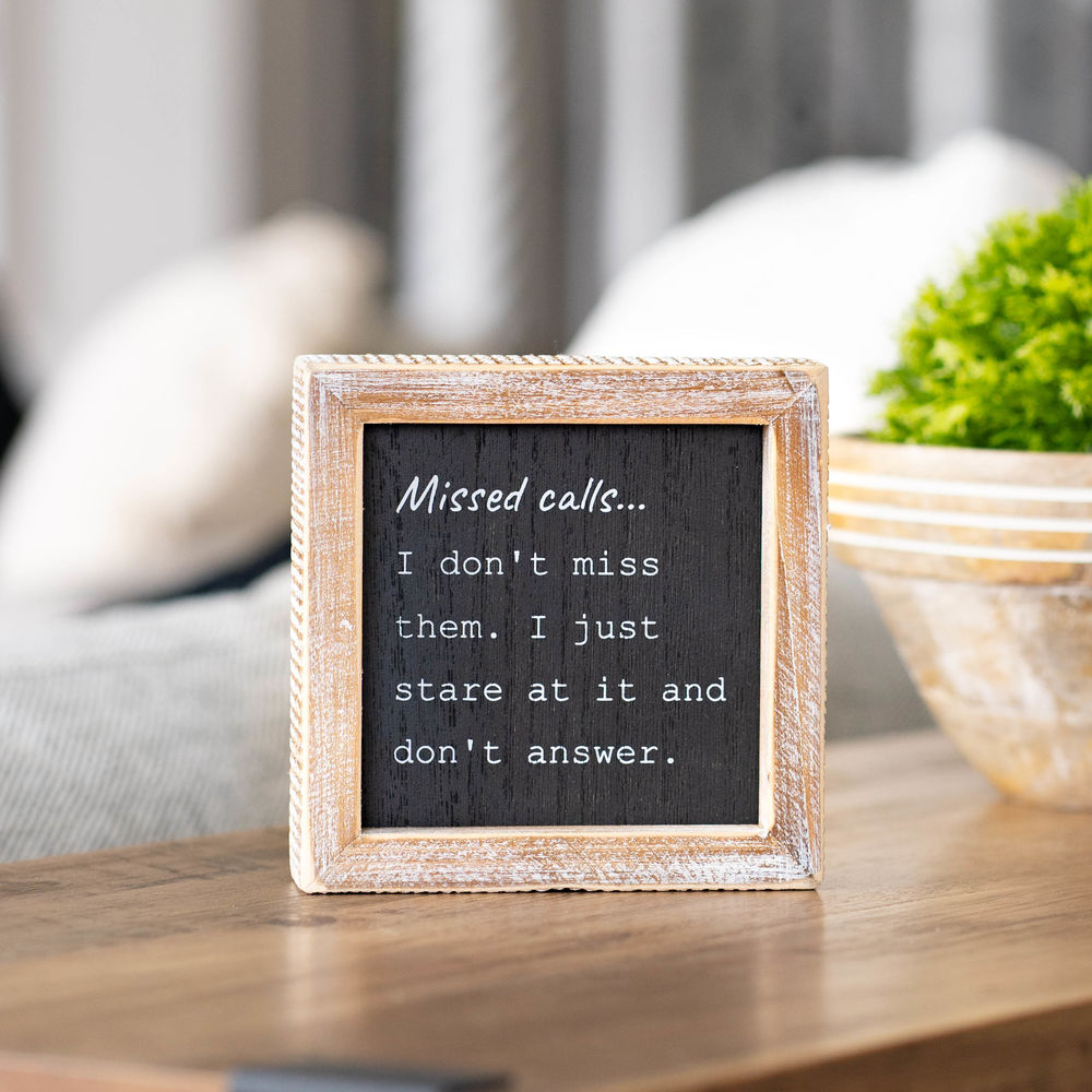 5" Reversible Wood Frame Sign - Oscar and Missed Calls | Black and White