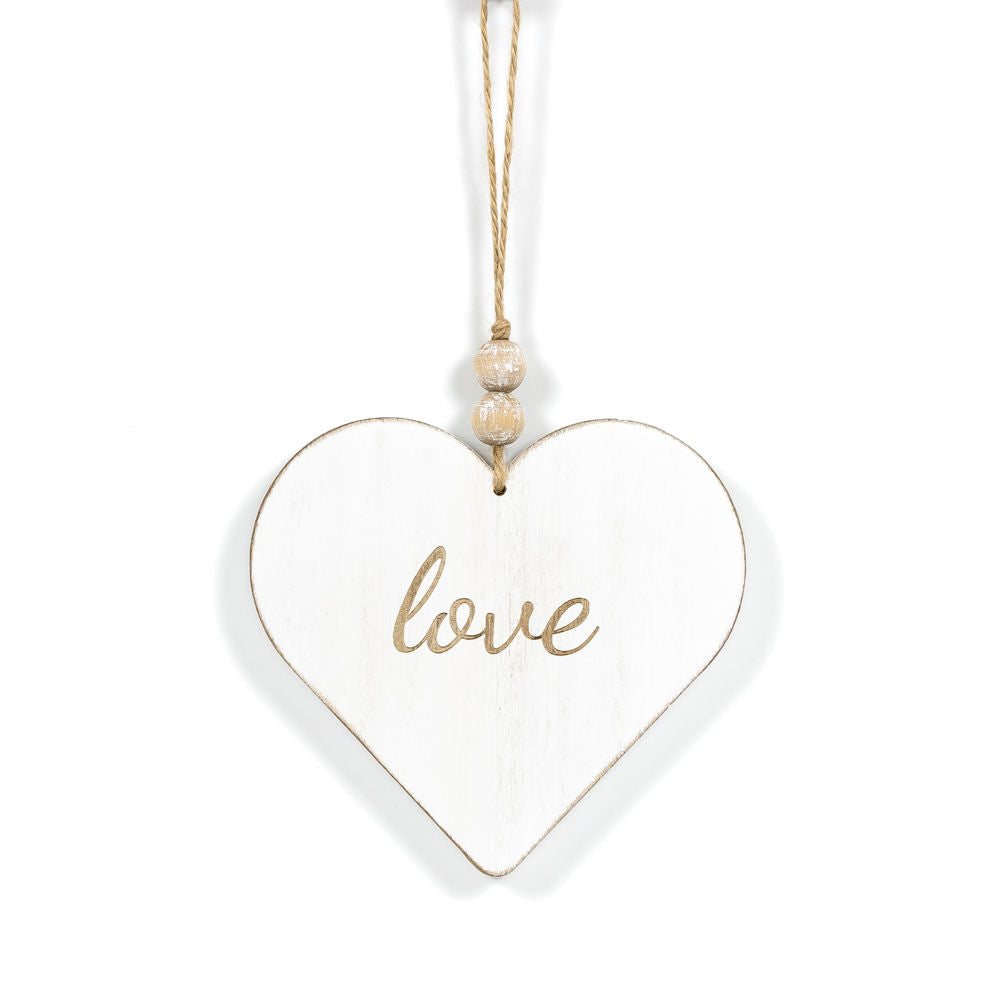 6" Reversible Wood Ornament - Love and Heart | White and Natural