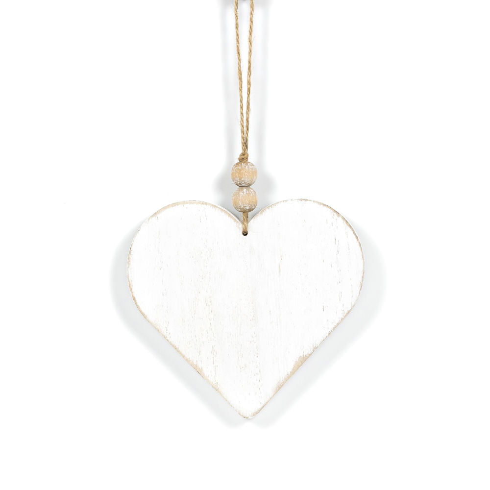 6" Reversible Wood Ornament - Love and Heart | White and Natural