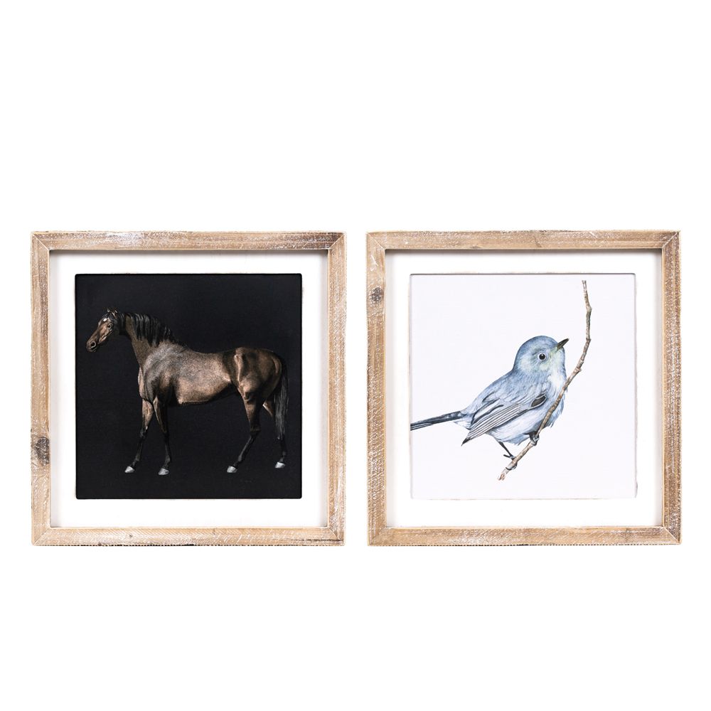 13" X 13" X 1.5" Reversible Wood Framed Sign (Horse/Bird) Multicolor
