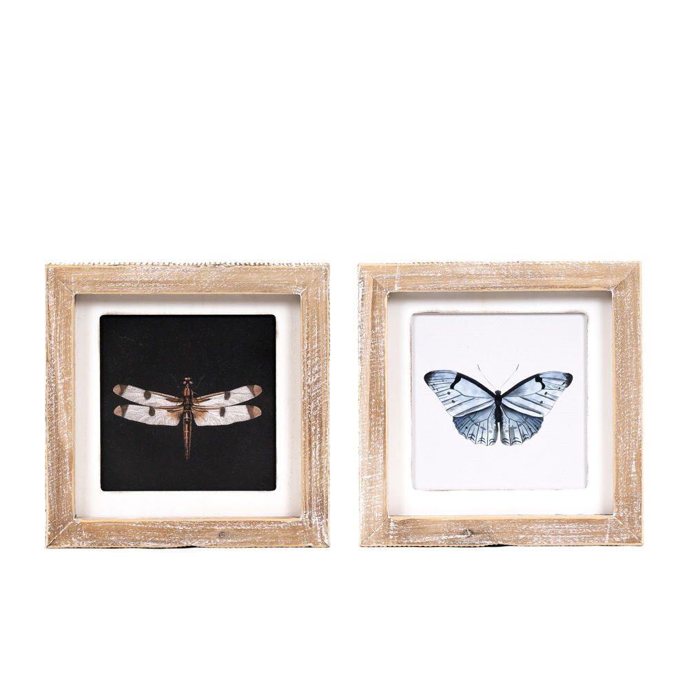 7.5" X 7.5" X 1.5" Reversible Wood Framed Sign (Dragonfly/Butterfly) Multicolor