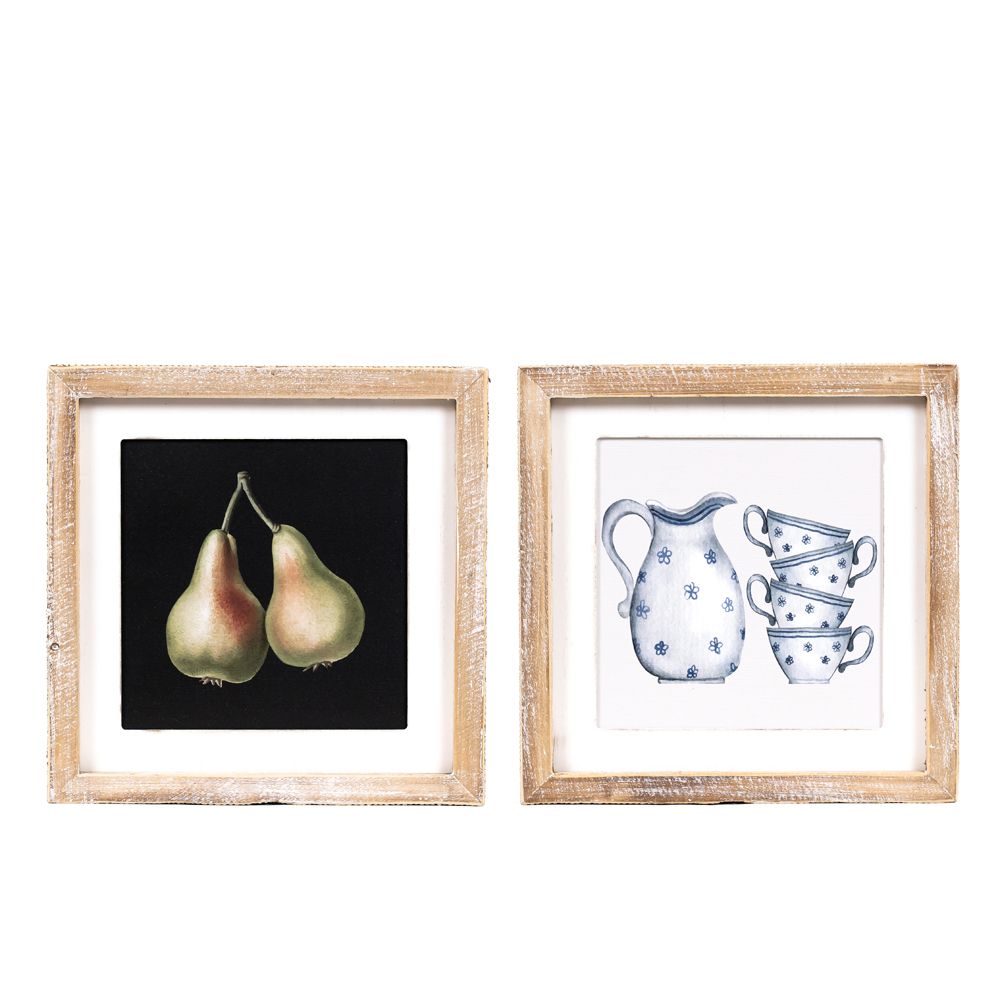 10.75" X 10.75" X 1.5" Reversible Wood Framed Sign (Pear/Pitcher) Multicolor
