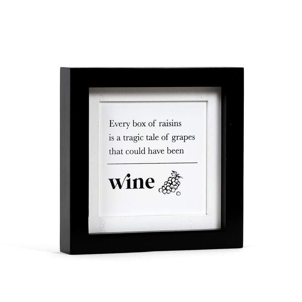 8" Reversible Wood Frame Sign - Raisins/Dinosaurs |  White and Black