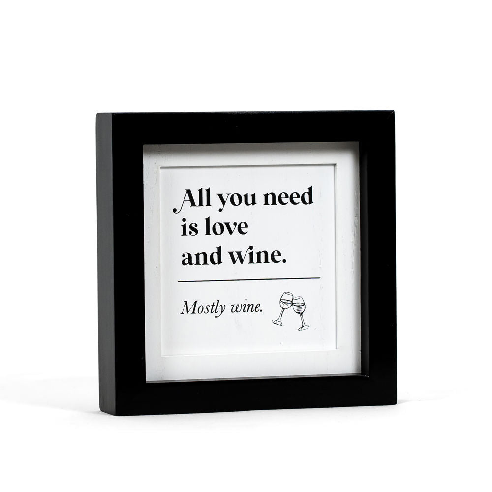 8" Reversible Wood Frame Sign - Love and Wine/Chocolate | White and Black