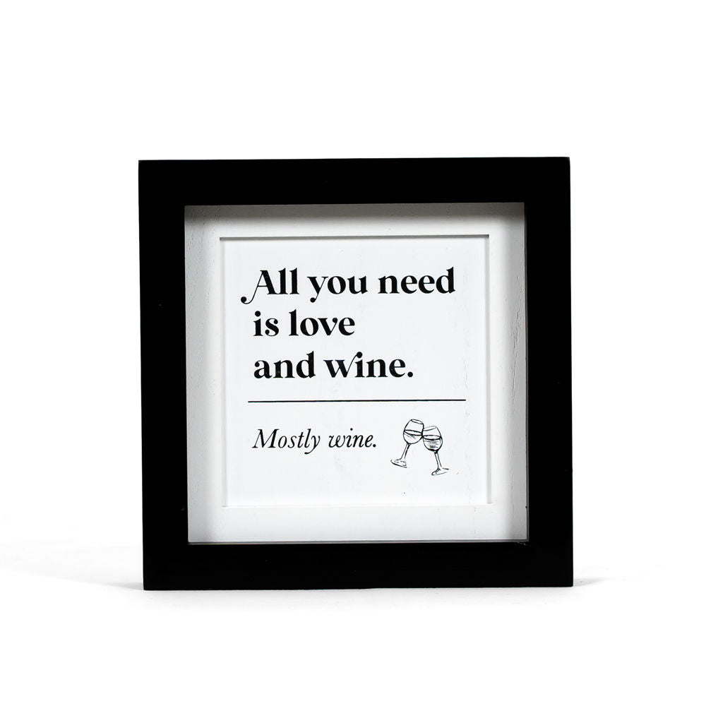 8" Reversible Wood Frame Sign - Love and Wine/Chocolate | White and Black