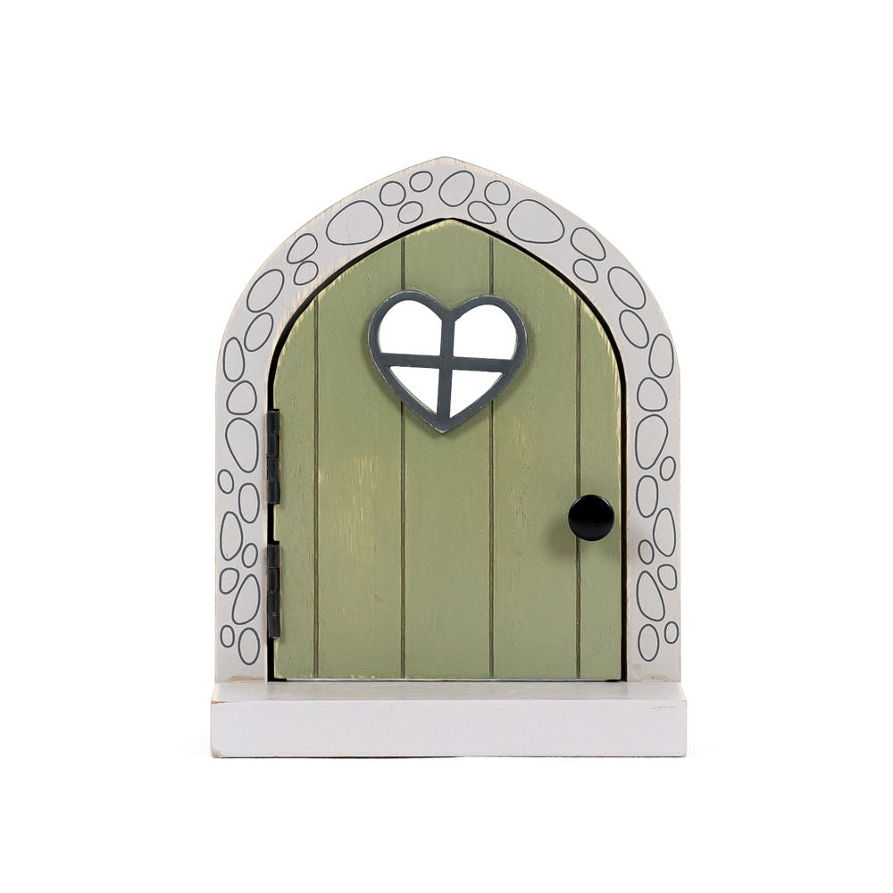 5" X 6.25" X 2.5" Wood Framed With Shelf (Fairy Door) Green/Gray