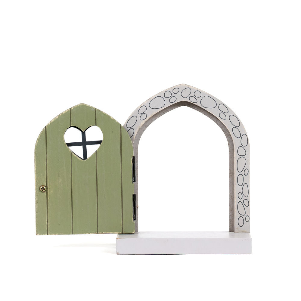 6" Wood Frame with Shelf - Fairy Door | Green and Gray
