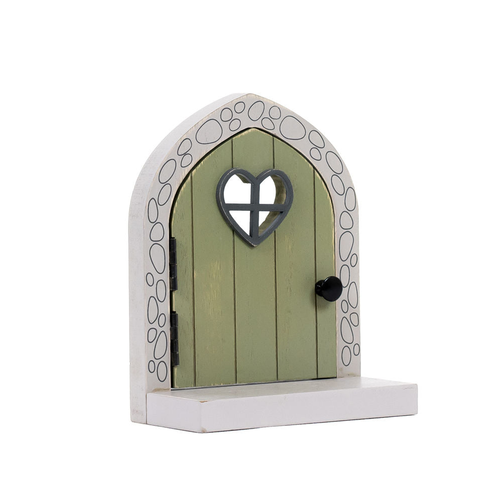6" Wood Frame with Shelf - Fairy Door | Green and Gray